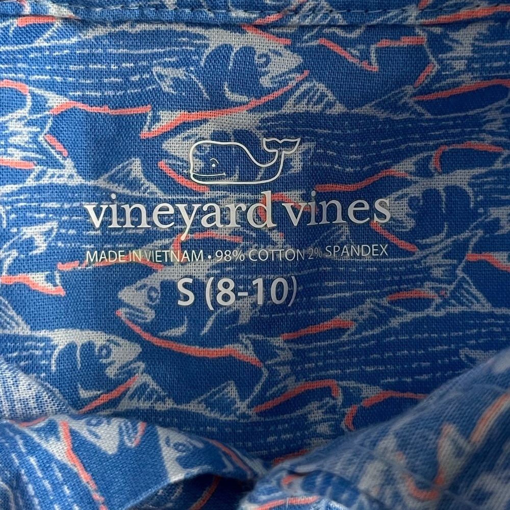 Vineyard Vines Blue Patterned fish Kids Button Down Shirt - Picture 3 of 5